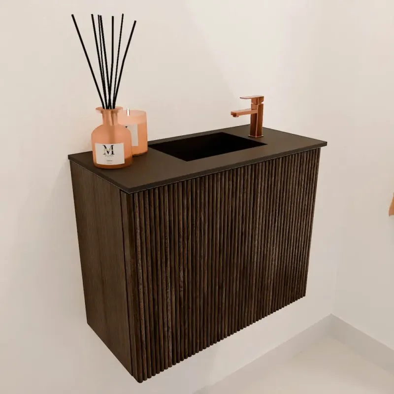 Alleen Vandaag Mondiaz Joya 50cm toiletmeubel walnut met wastafel faye rechts 1 kraangat urban