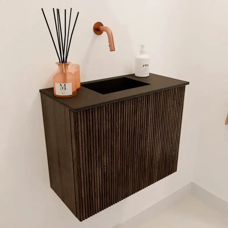 Actieprijs Mondiaz Joya 50cm toiletmeubel walnut met wastafel faye midden zonder kraangat urban