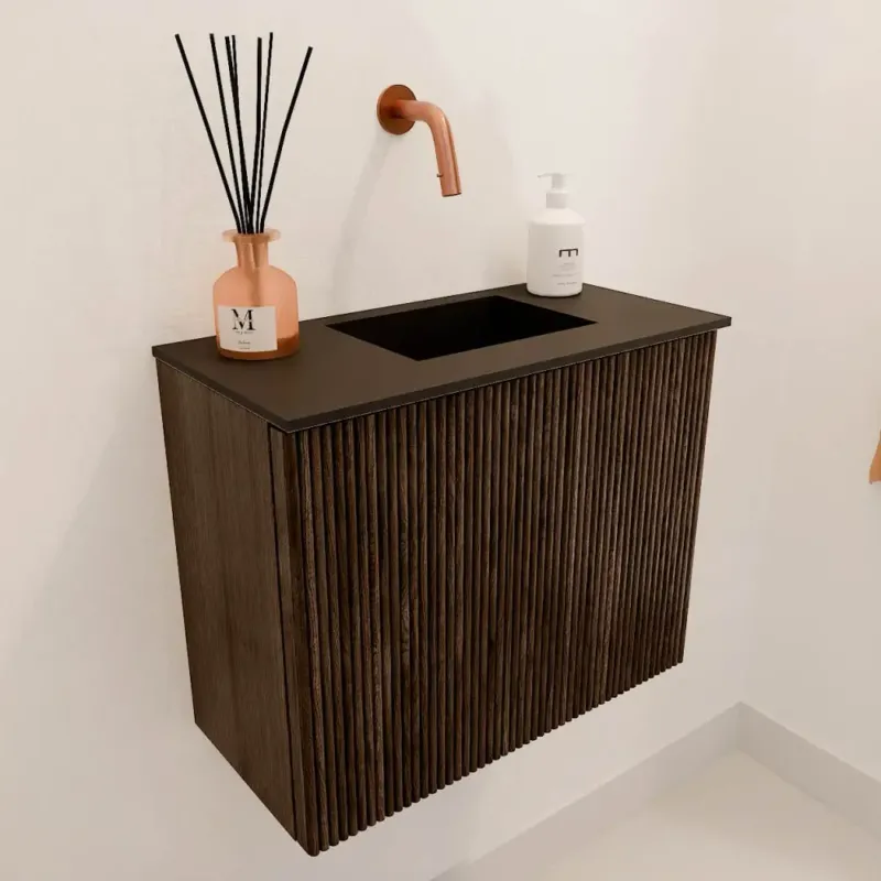 Mondiaz Joya 50cm toiletmeubel walnut met wastafel faye rechts zonder kraangat urban Alleen Vandaag