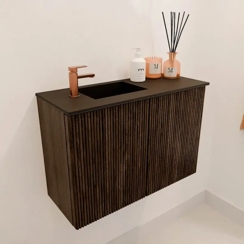 Bestseller Mondiaz Joya 60cm toiletmeubel walnut met wastafel faye links 1 kraangat urban