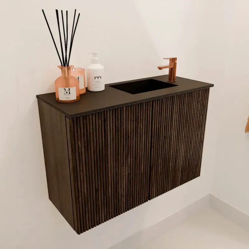 Mondiaz Joya 60cm toiletmeubel walnut met wastafel faye rechts 1 kraangat urban Favoriet