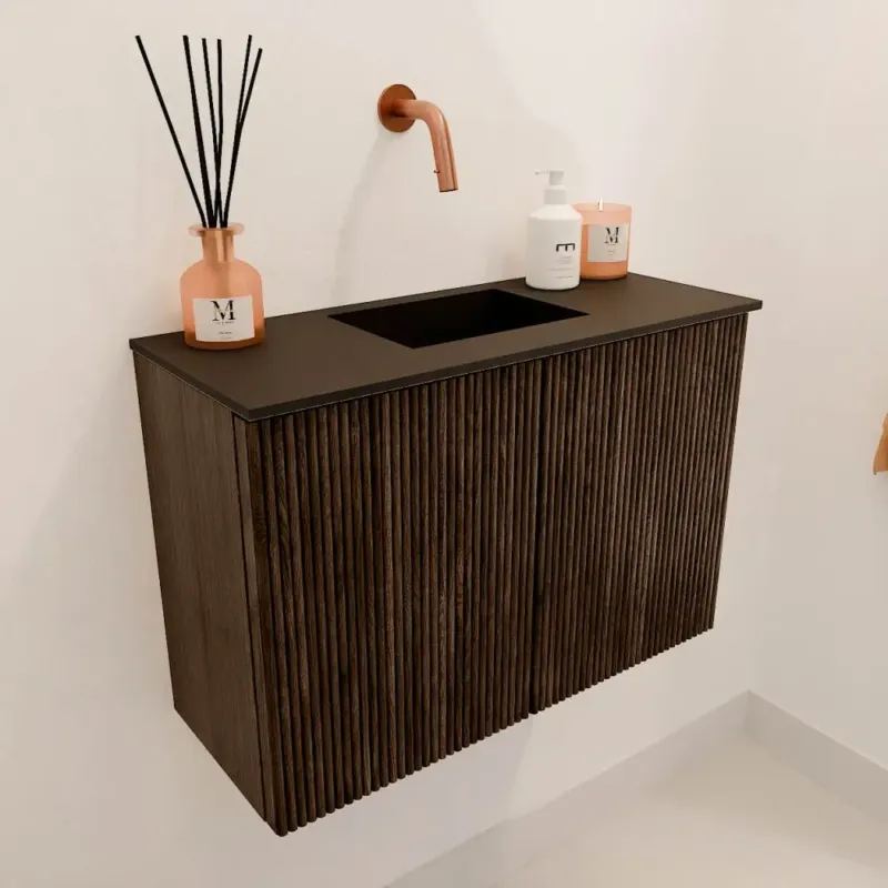 Dagaanbieding Mondiaz Joya 60cm toiletmeubel walnut met wastafel faye midden zonder kraangat urban
