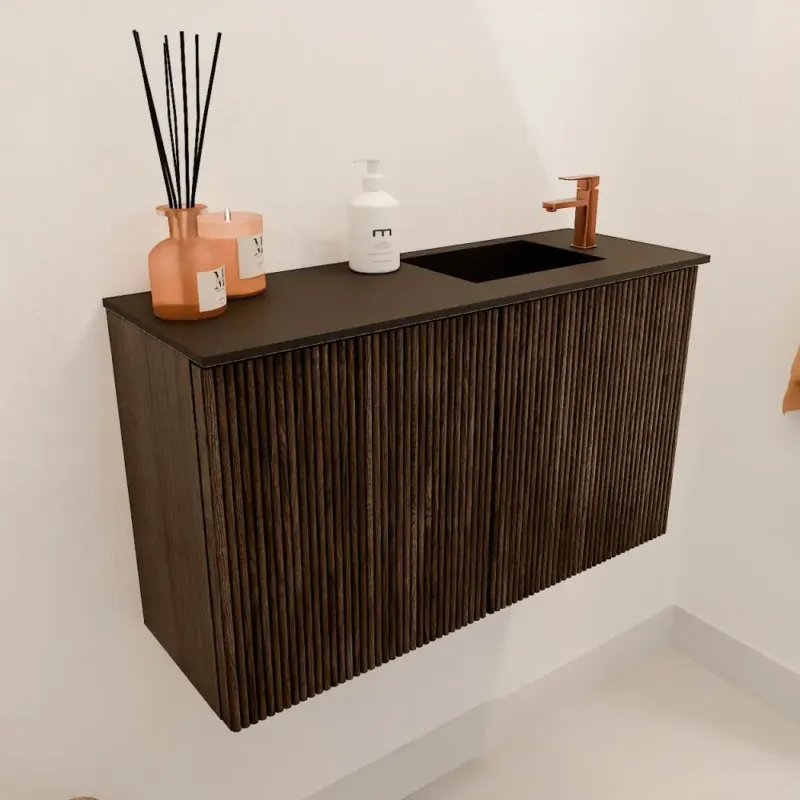 Direct Verzonden Mondiaz Joya 70cm toiletmeubel walnut met wastafel faye rechts 1 kraangat urban