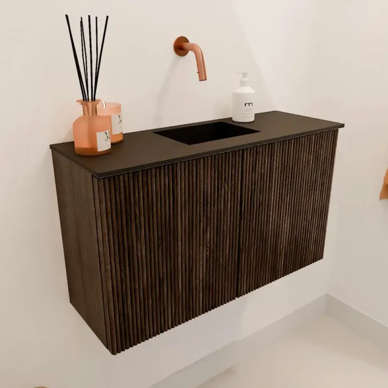 Mondiaz Joya 70cm toiletmeubel walnut met wastafel faye midden zonder kraangat urban Laatste Kans