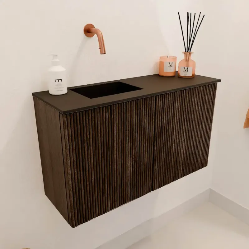 Mondiaz Joya 70cm toiletmeubel walnut met wastafel faye links zonder kraangat urban Betaalbaar
