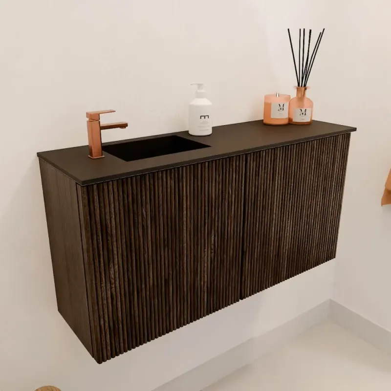 Beperkte Voorraad Mondiaz Joya 80cm toiletmeubel walnut met wastafel faye links 1 kraangat urban