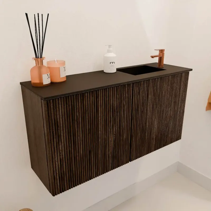 Finale Uitverkoop Mondiaz Joya 80cm toiletmeubel walnut met wastafel faye rechts 1 kraangat urban