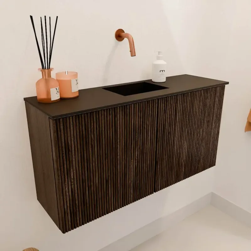 Op = Op Mondiaz Joya 80cm toiletmeubel walnut met wastafel faye midden zonder kraangat urban