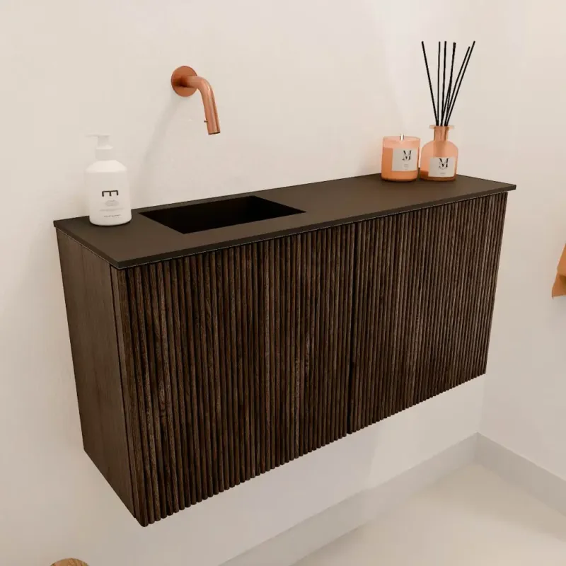 Superprijs Mondiaz Joya 80cm toiletmeubel walnut met wastafel faye links zonder kraangat urban