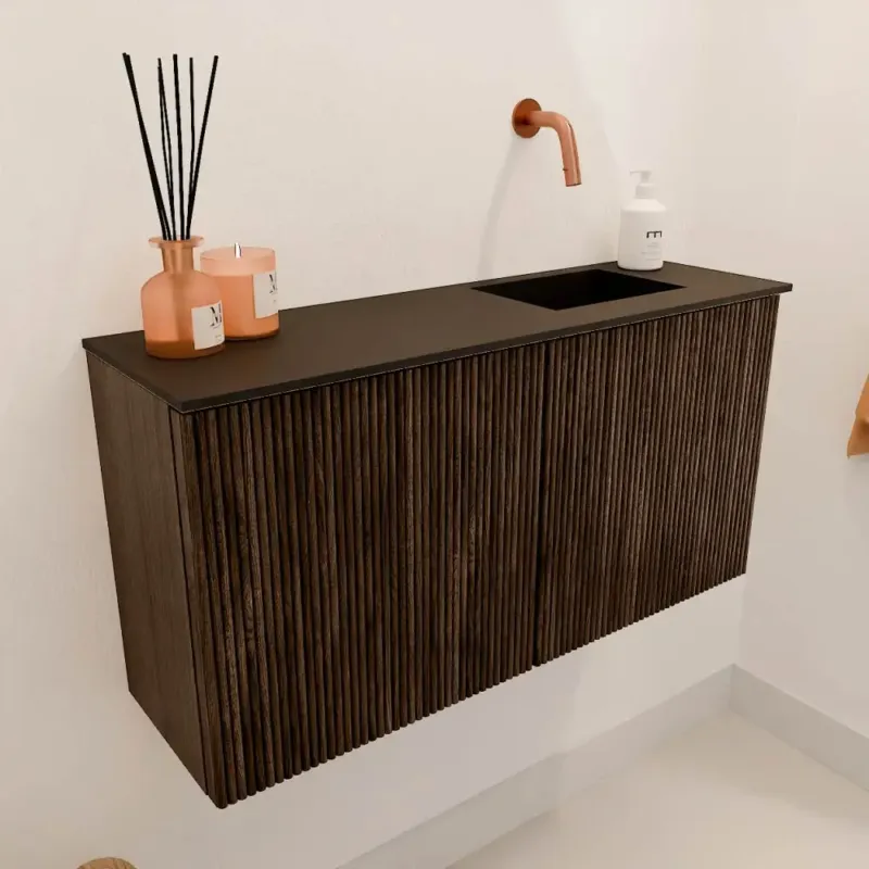 Mondiaz Joya 80cm toiletmeubel walnut met wastafel faye rechts zonder kraangat urban Uitverkoop