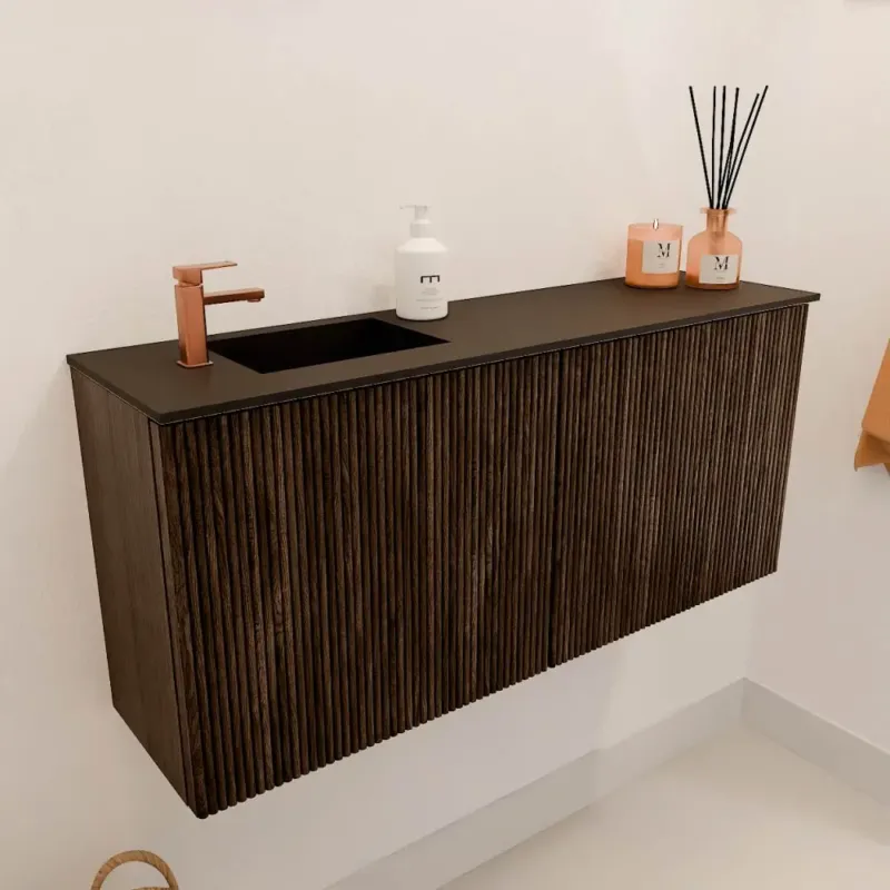 Superprijs Mondiaz Joya 90cm toiletmeubel walnut met wastafel faye links 1 kraangat urban