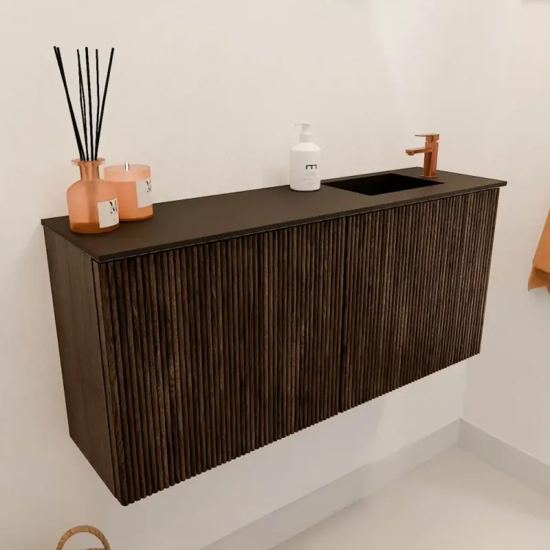 Exclusieve Aanbieding Mondiaz Joya 90cm toiletmeubel walnut met wastafel faye rechts 1 kraangat urban