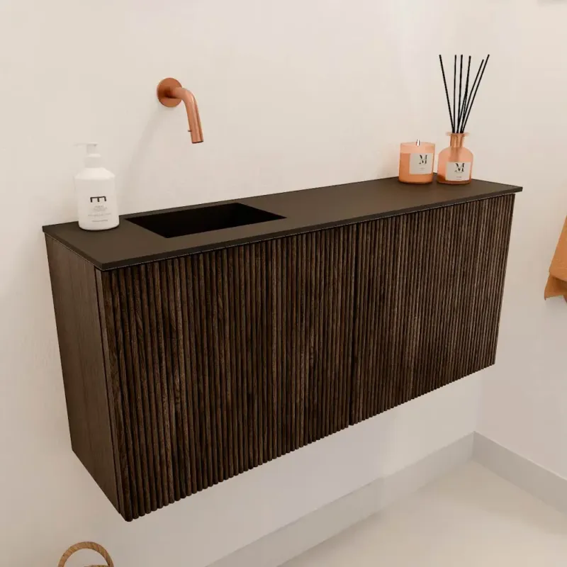Mondiaz Joya 90cm toiletmeubel walnut met wastafel faye links zonder kraangat urban Hete Deal