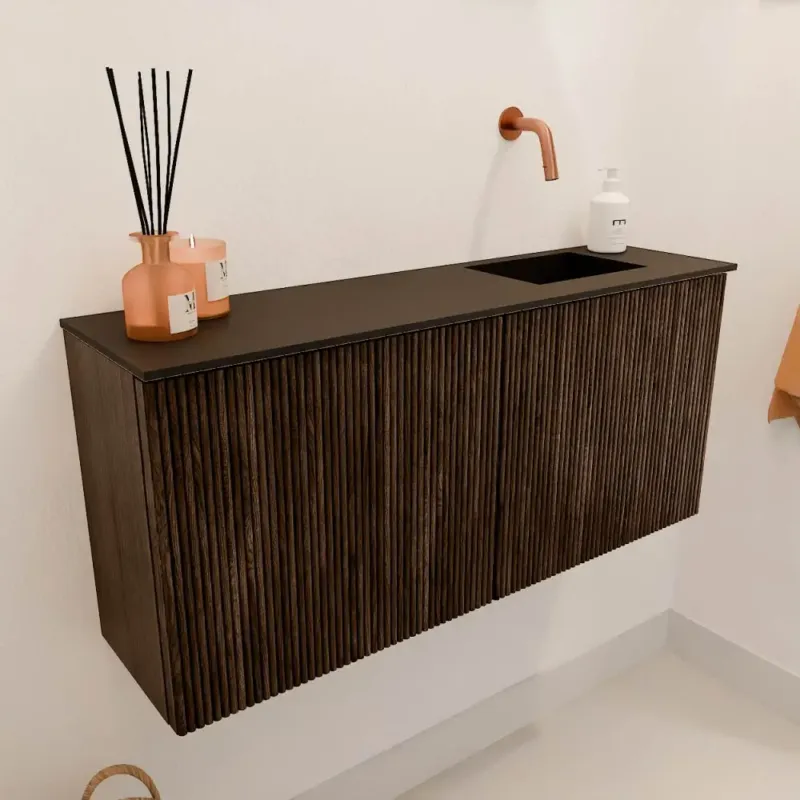 Mondiaz Joya 90cm toiletmeubel walnut met wastafel faye rechts zonder kraangat urban Nu Kopen