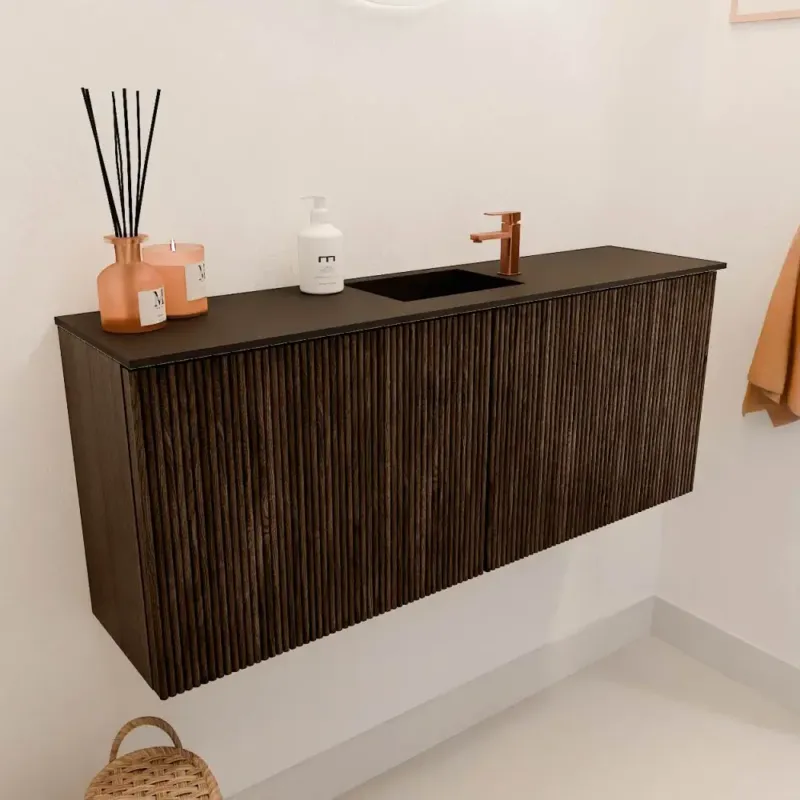 Direct Beschikbaar Mondiaz Joya 100cm toiletmeubel walnut met wastafel faye midden 1 kraangat urban