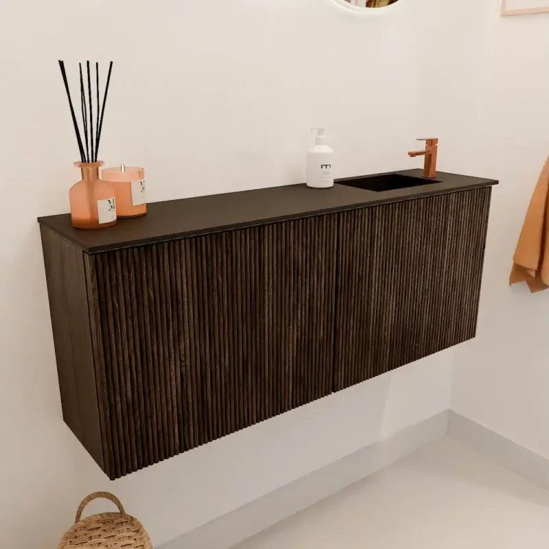 Op = Op Mondiaz Joya 100cm toiletmeubel walnut met wastafel faye rechts 1 kraangat urban