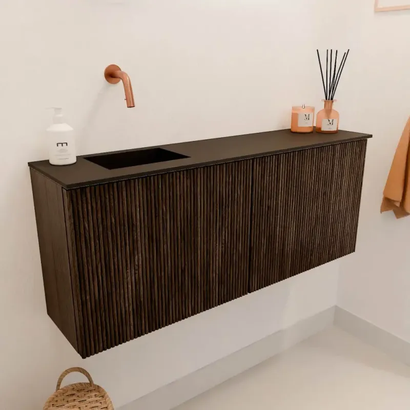 Gratis Retour Mondiaz Joya 100cm toiletmeubel walnut met wastafel faye links zonder kraangat urban