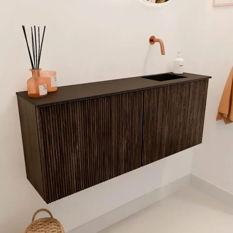 Gratis Retour Mondiaz Joya 100cm toiletmeubel walnut met wastafel faye rechts zonder kraangat urban