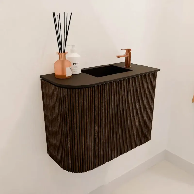 Mondiaz Joya 50cm toiletmeubel ronding links walnut met wastafel faye rechts 1 kraangat urban Veilige Betaling