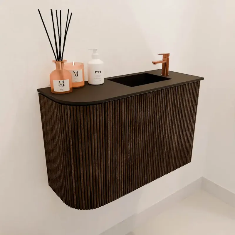 Tijdelijk Beschikbaar Mondiaz Joya 60cm toiletmeubel ronding links walnut met wastafel faye rechts 1 kraangat urban