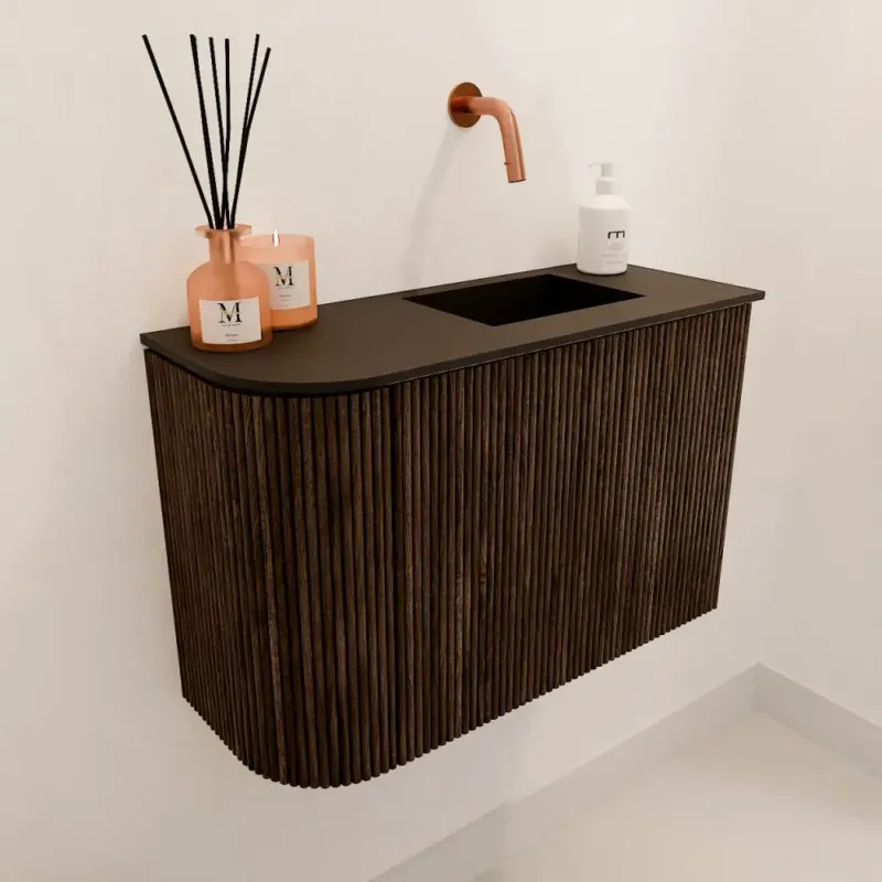 Mondiaz Joya 60cm toiletmeubel ronding links walnut met wastafel faye rechts zonder kraangat urban Laatste Versie