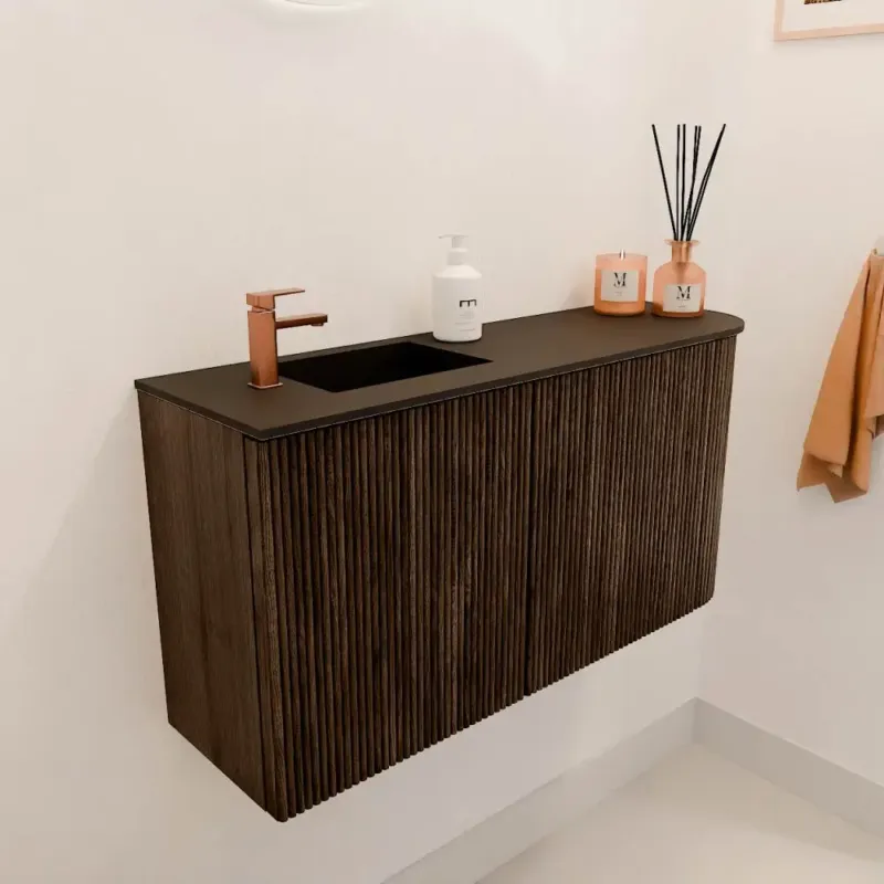 Mondiaz Joya 80cm toiletmeubel ronding rechts walnut met wastafel faye links 1 kraangat urban Betaalbaar