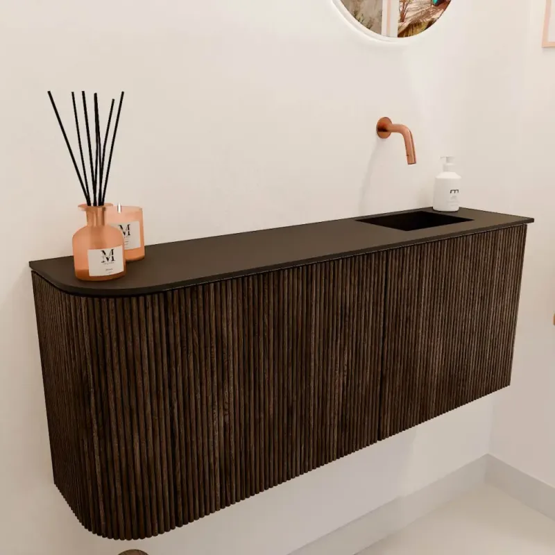Speciale Aanbieding Mondiaz Joya 100cm toiletmeubel ronding links walnut met wastafel faye rechts zonder kraangat urban