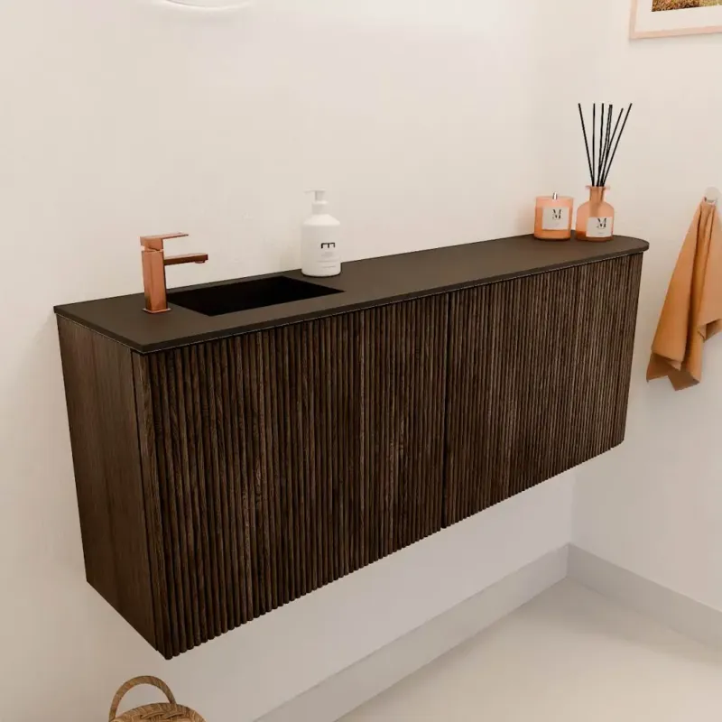 Mondiaz Joya 110cm toiletmeubel ronding rechts walnut met wastafel faye links 1 kraangat urban Laatste Versie