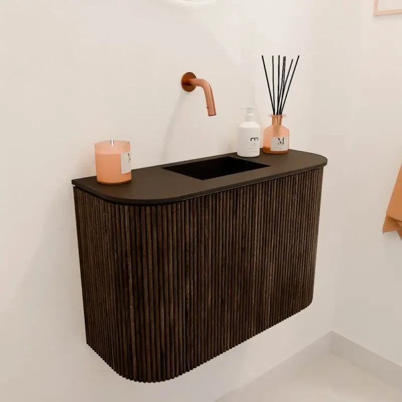 Bestel Nu Mondiaz Joya 65cm toiletmeubel ronding links/rechts walnut met wastafel faye midden zonder kraangat urban