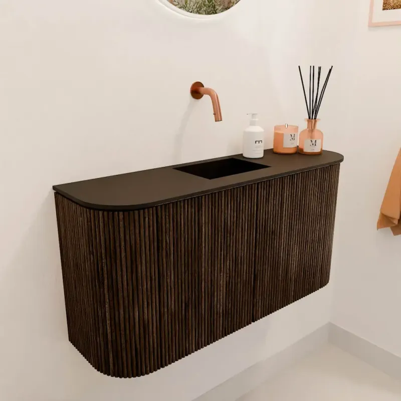Populair Mondiaz Joya 85cm toiletmeubel ronding links/rechts walnut met wastafel faye midden zonder kraangat urban