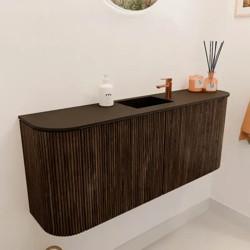 Betrouwbaar Mondiaz Joya 105cm toiletmeubel ronding links/rechts walnut met wastafel faye midden 1 kraangat urban