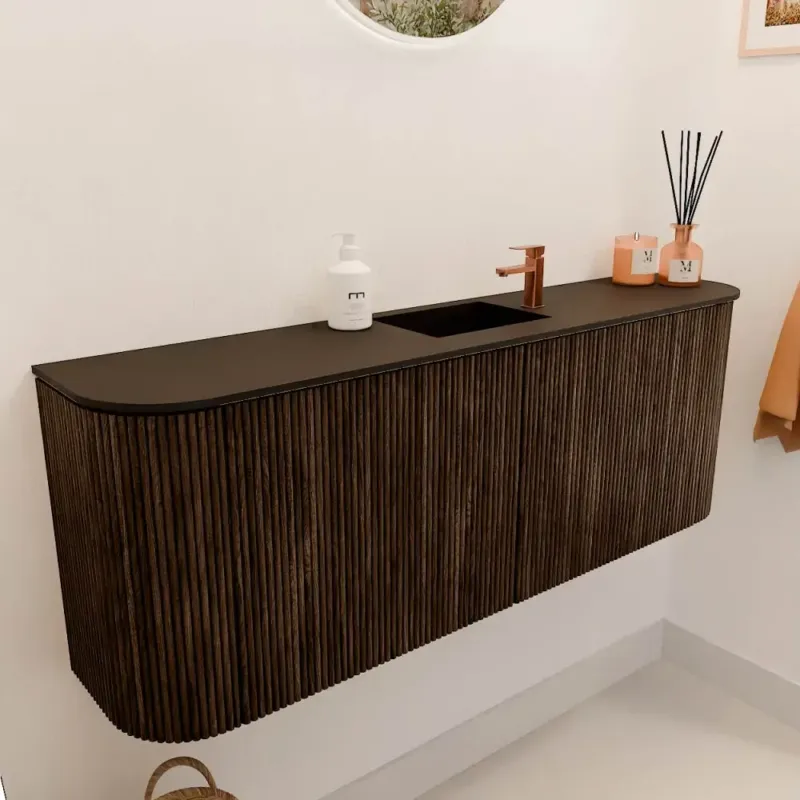 Beste Prijs Mondiaz Joya 115cm toiletmeubel ronding links/rechts walnut met wastafel faye midden 1 kraangat urban