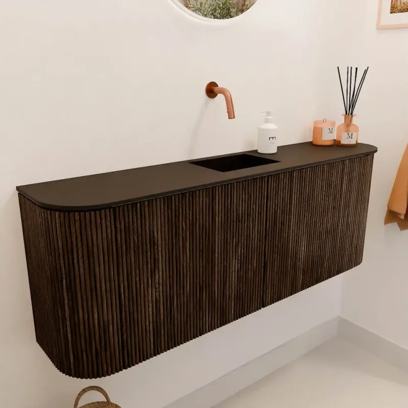 Actieprijs Mondiaz Joya 115cm toiletmeubel ronding links/rechts walnut met wastafel faye midden zonder kraangat urban