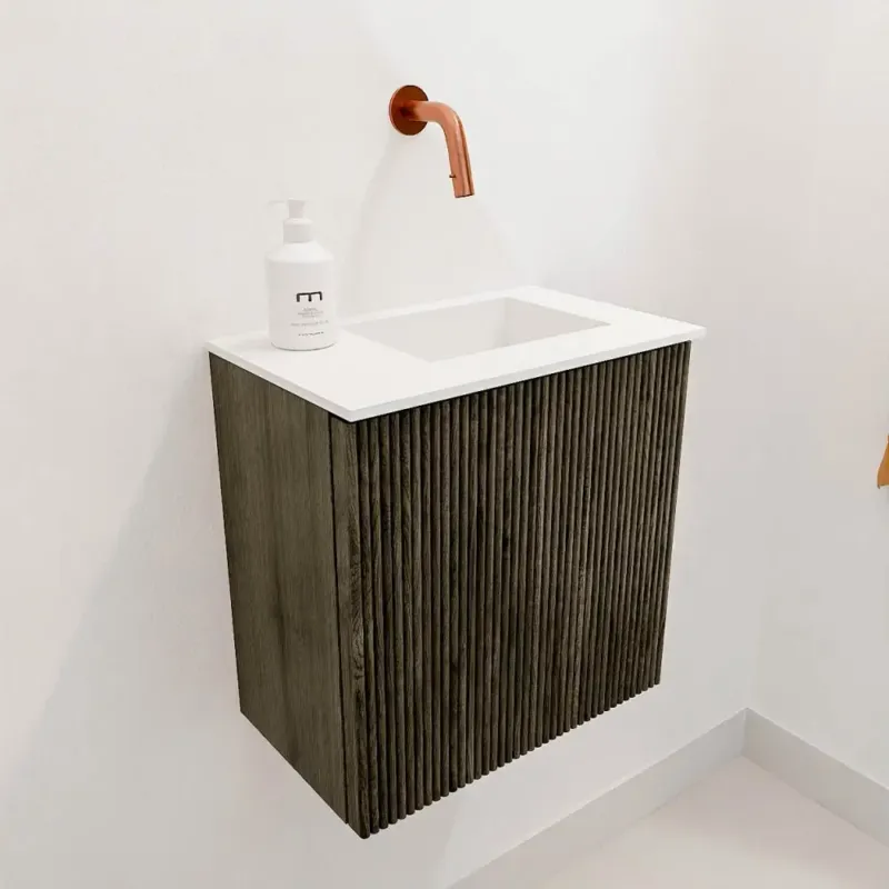 Mondiaz Joya 40cm toiletmeubel shadow met wastafel faye rechts zonder kraangat talc Premium