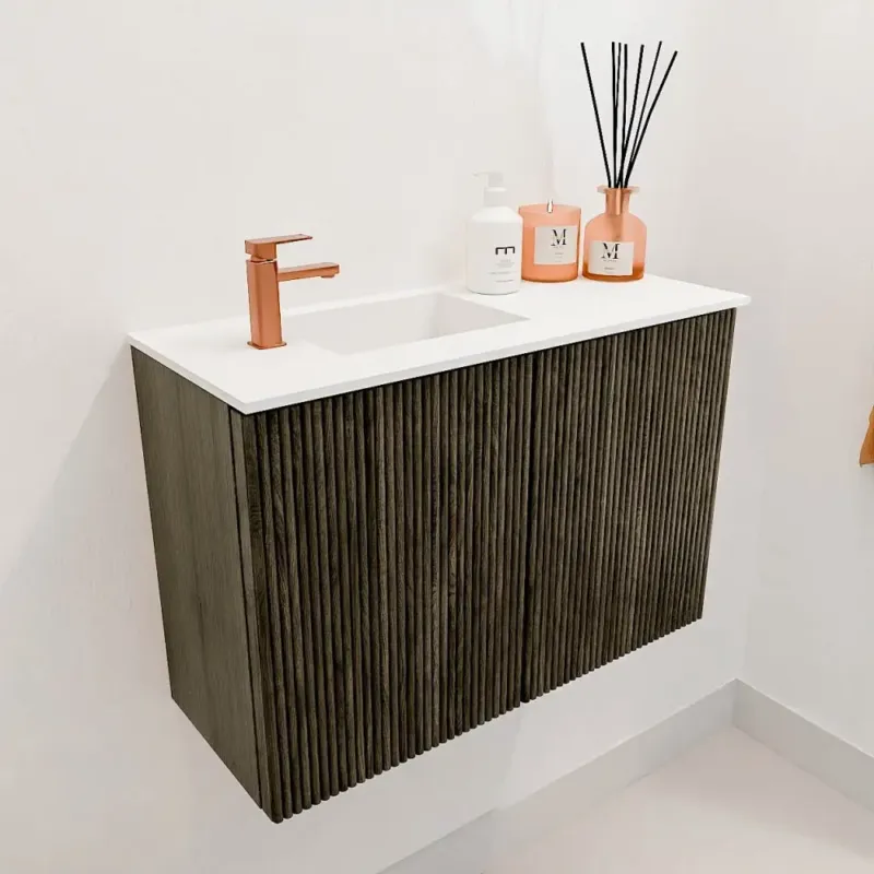 Uitverkoop Mondiaz Joya 60cm toiletmeubel shadow met wastafel faye links 1 kraangat talc