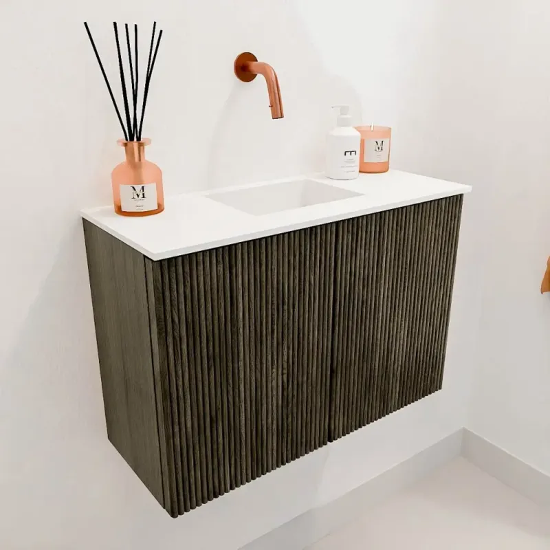 Merkproduct Mondiaz Joya 60cm toiletmeubel shadow met wastafel faye midden zonder kraangat talc