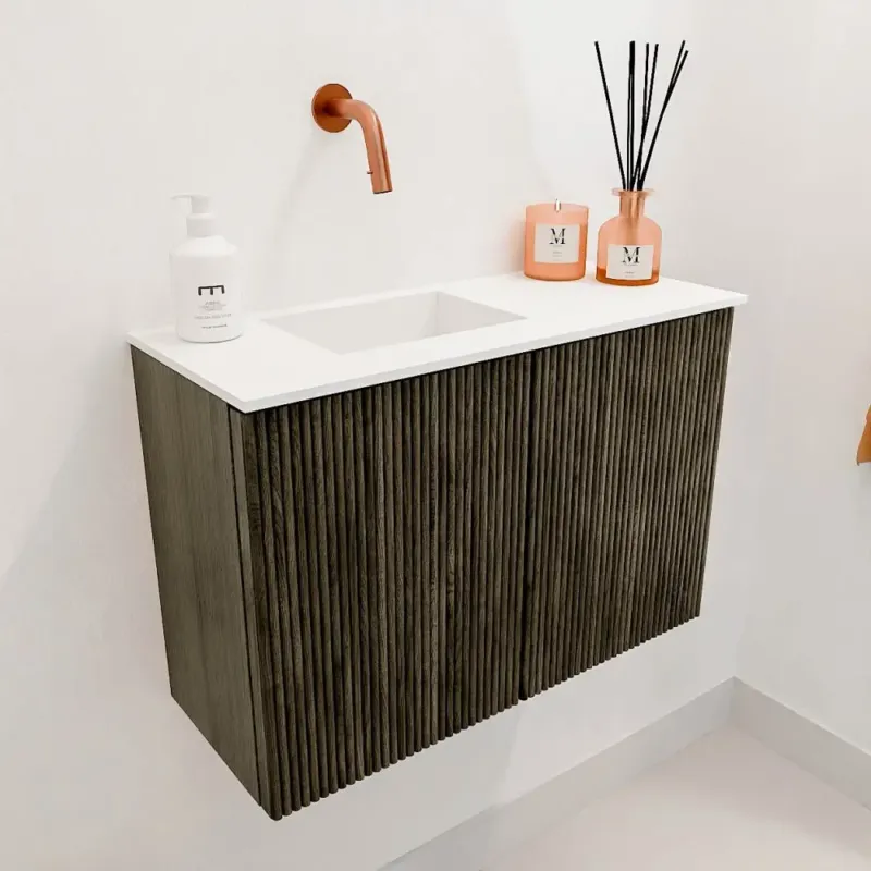 Flitsaanbieding Mondiaz Joya 60cm toiletmeubel shadow met wastafel faye links zonder kraangat talc