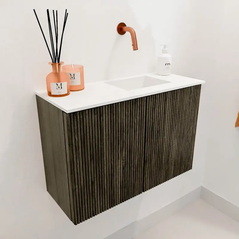 Mondiaz Joya 60cm toiletmeubel shadow met wastafel faye rechts zonder kraangat talc Beperkt Aanbod
