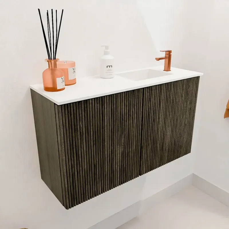 Mondiaz Joya 70cm toiletmeubel shadow met wastafel faye rechts 1 kraangat talc Flitsaanbieding