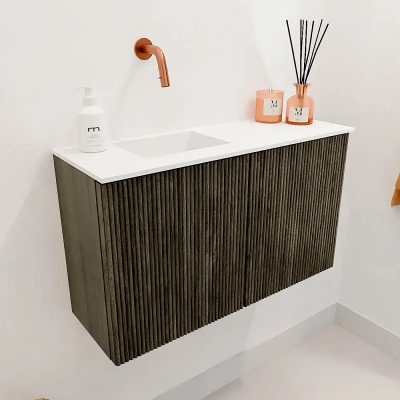 Hete Deal Mondiaz Joya 70cm toiletmeubel shadow met wastafel faye links zonder kraangat talc
