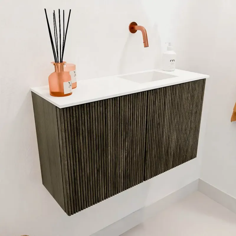 Actieprijs Mondiaz Joya 70cm toiletmeubel shadow met wastafel faye rechts zonder kraangat talc