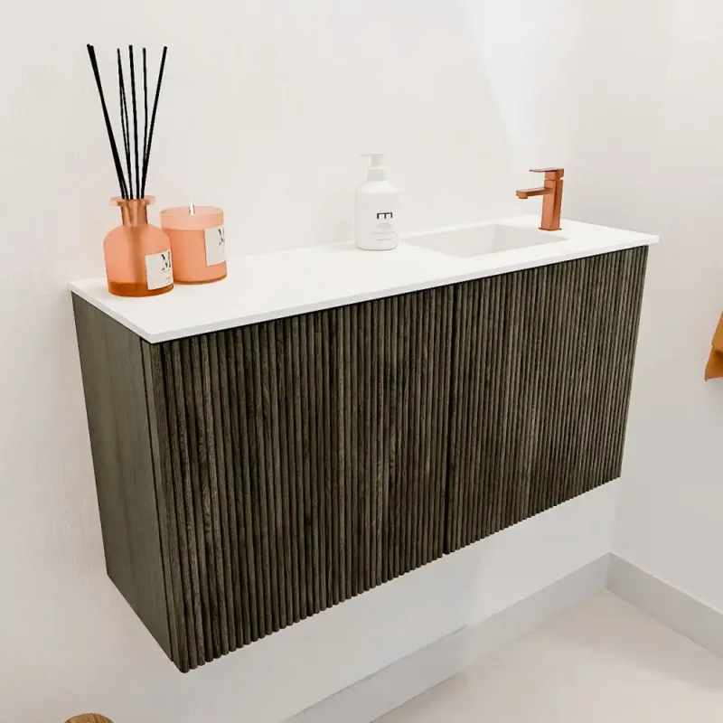Mondiaz Joya 80cm toiletmeubel shadow met wastafel faye rechts 1 kraangat talc Beperkt Aanbod