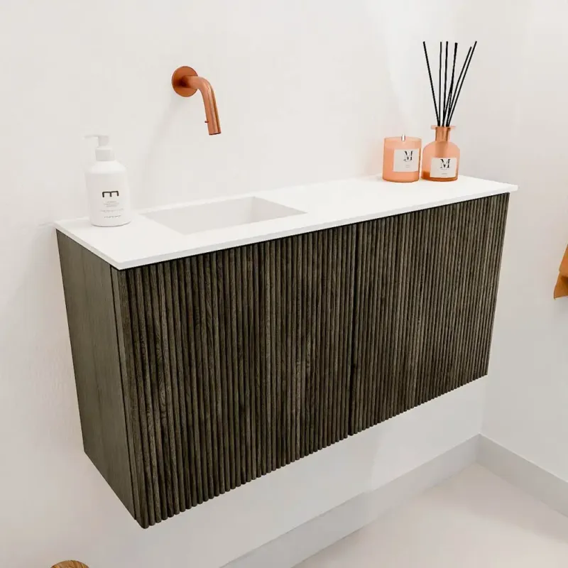 Mondiaz Joya 80cm toiletmeubel shadow met wastafel faye links zonder kraangat talc Favoriet