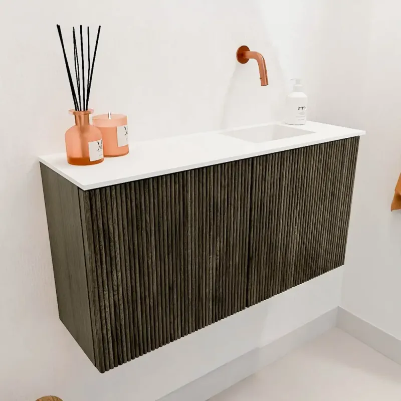 Mondiaz Joya 80cm toiletmeubel shadow met wastafel faye rechts zonder kraangat talc Express Levering