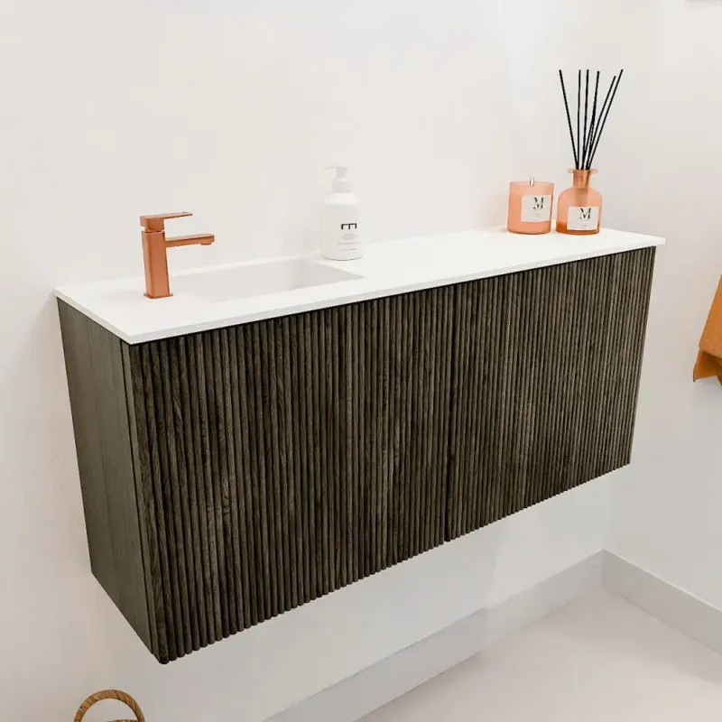 Dagaanbieding Mondiaz Joya 90cm toiletmeubel shadow met wastafel faye links 1 kraangat talc