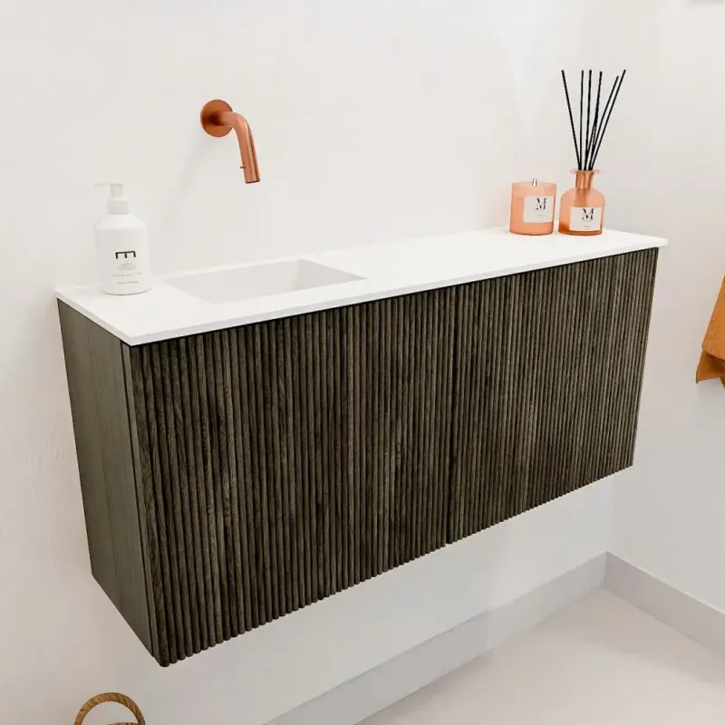Mondiaz Joya 90cm toiletmeubel shadow met wastafel faye links zonder kraangat talc Dagaanbieding