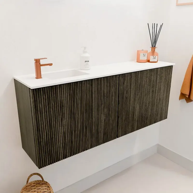 Voordeelprijs Mondiaz Joya 100cm toiletmeubel shadow met wastafel faye links 1 kraangat talc
