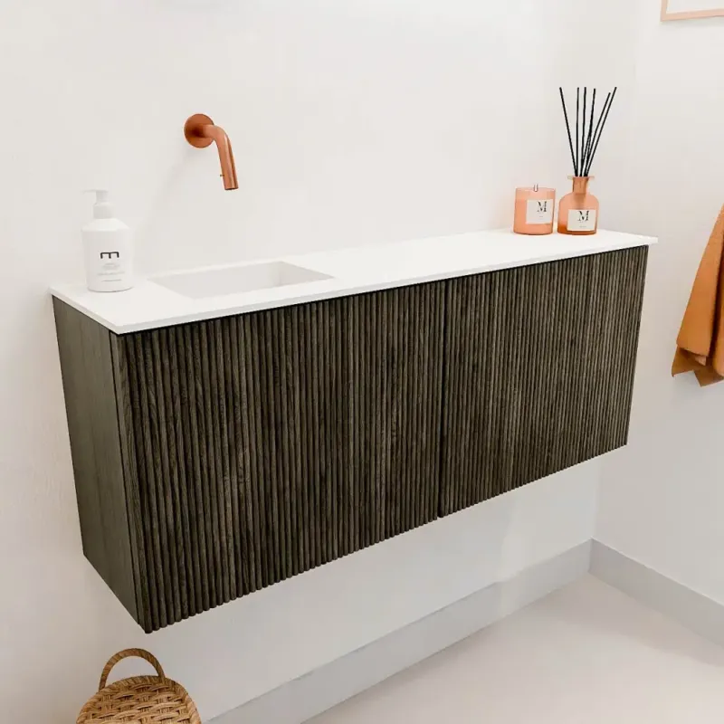 Hete Deal Mondiaz Joya 100cm toiletmeubel shadow met wastafel faye links zonder kraangat talc