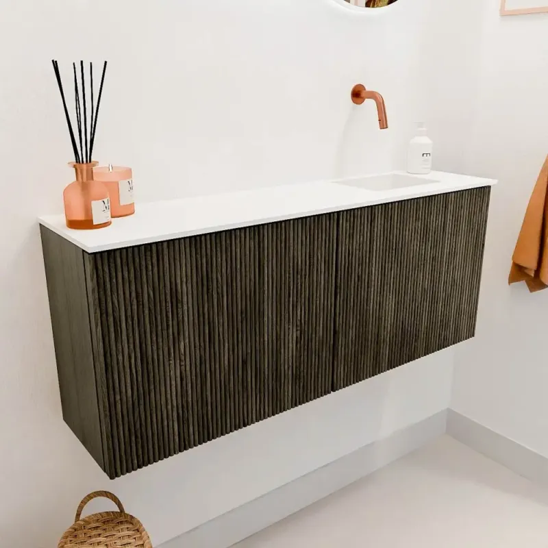 Gereduceerde Prijs Mondiaz Joya 100cm toiletmeubel shadow met wastafel faye rechts zonder kraangat talc