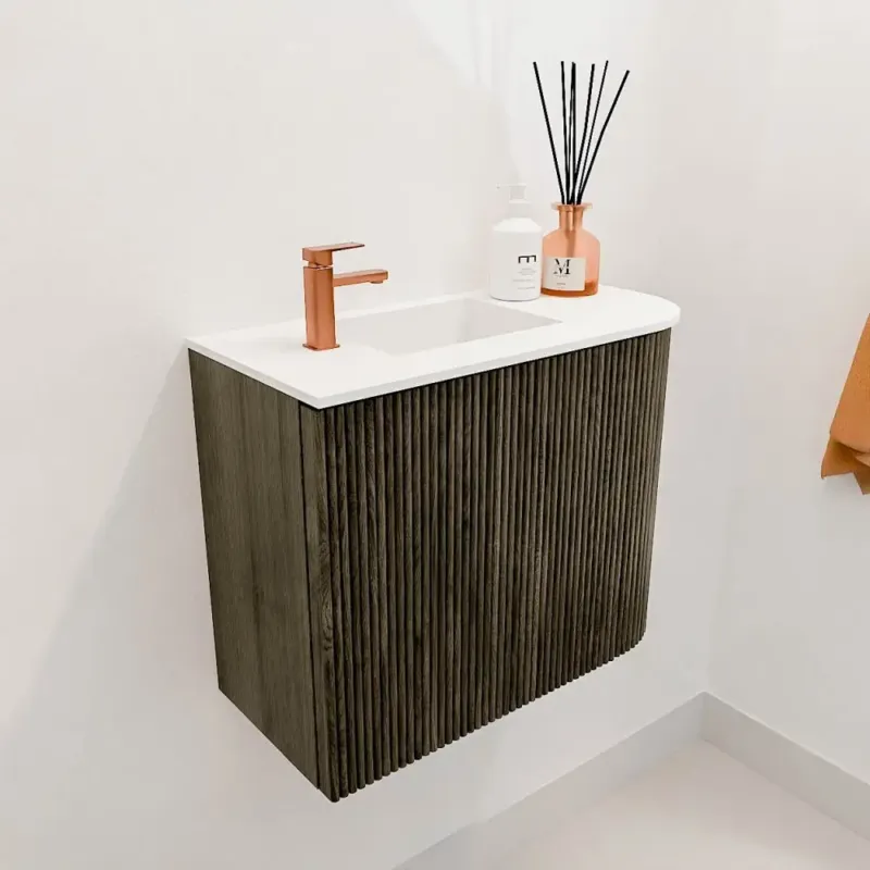 Beperkt Aanbod Mondiaz Joya 50cm toiletmeubel ronding rechts shadow met wastafel faye links 1 kraangat talc